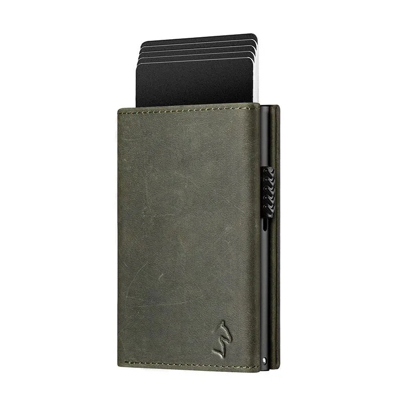 Smart Wallet aus echtem Leder, Farbe Olivgrün, handgefertigt in Deutschland