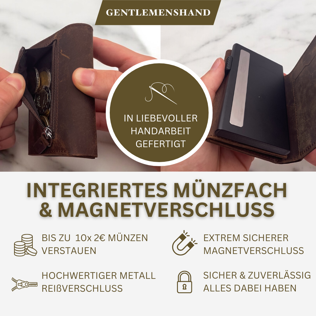 Münzfach der Kaffeebraunen Geldbörse aus Leder mit Magnetverschluss