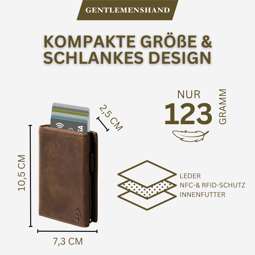 Kompakte kaffeebraune Geldbörse - schlankes Echtleder-Design, handgefertigt in deutscher Manufaktur