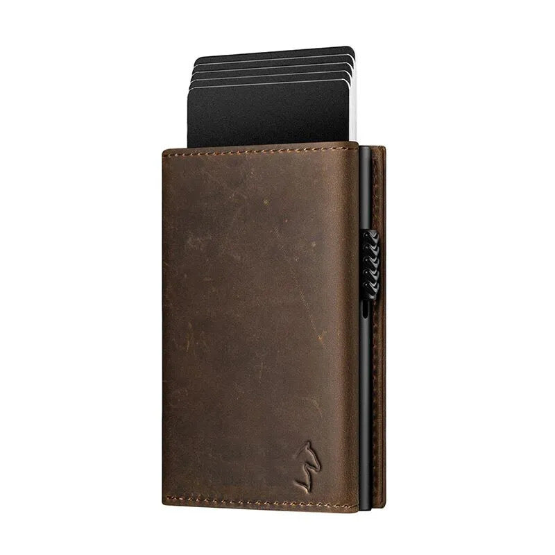 Smart Wallet aus echtem Leder, Farbe Kaffeebraun, handgefertigt in Deutschland