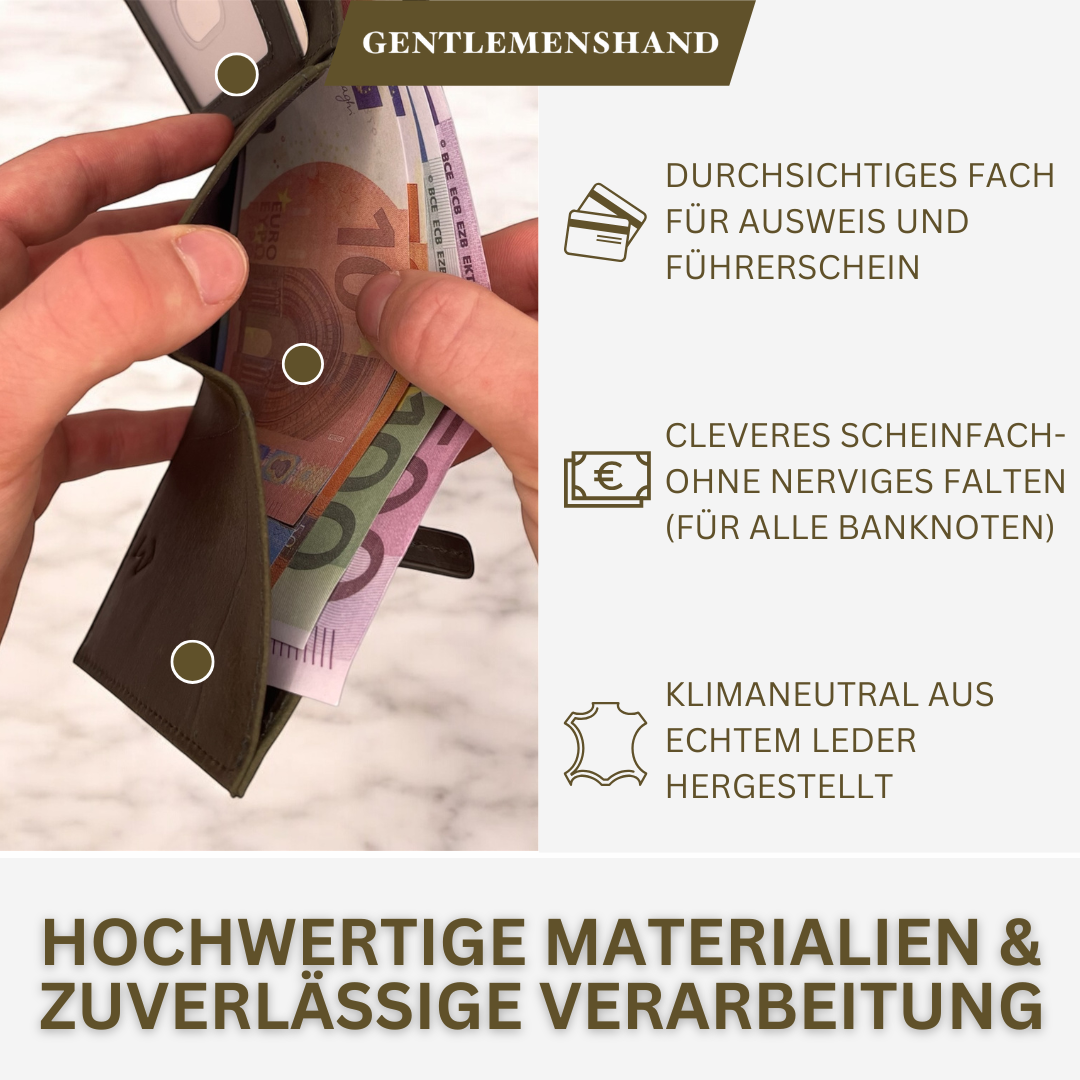 Innenansicht des Smart Wallets mit Geldscheinfach - echtes Leder, RFID-blockierend