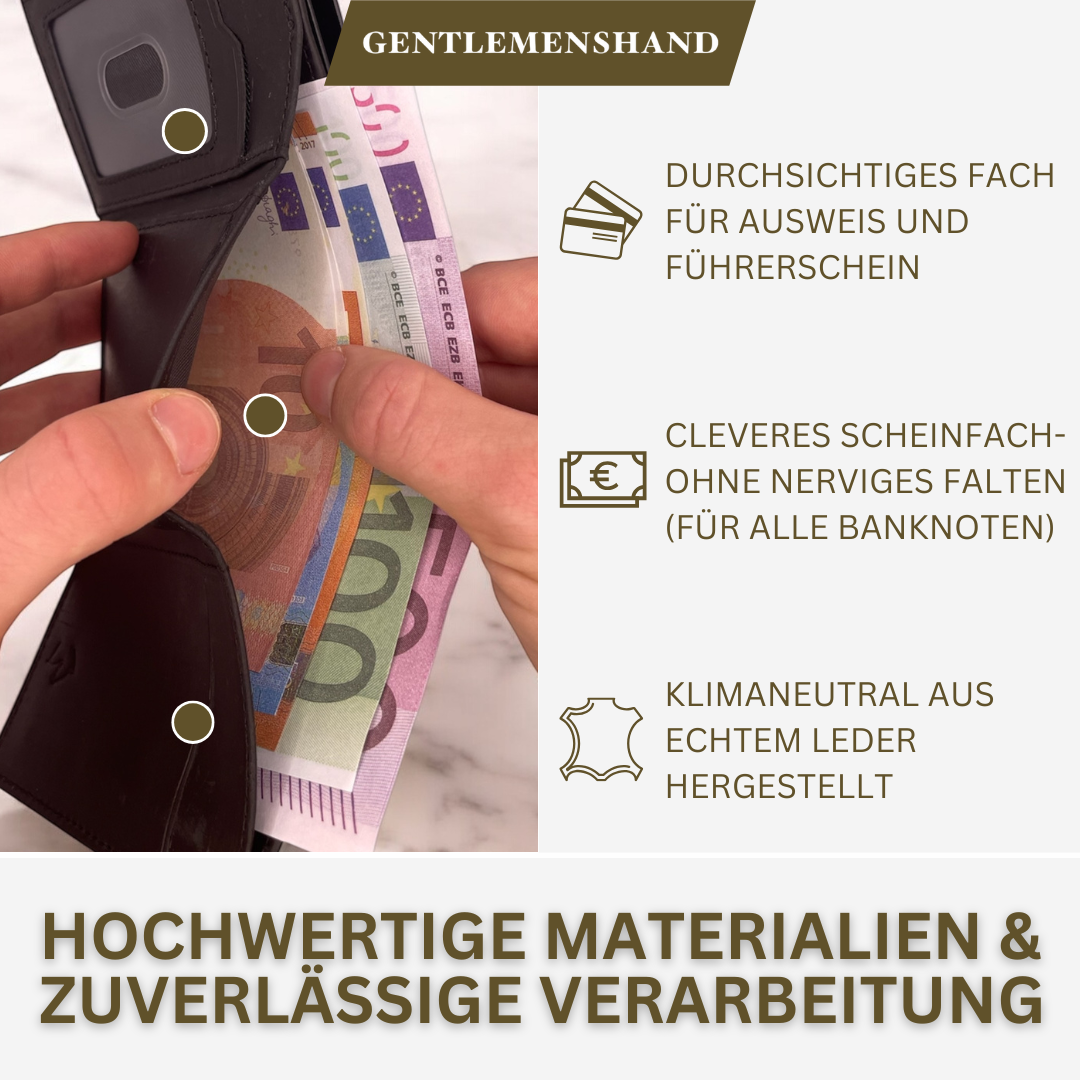 Handgemachtes Leder-Wallet mit offenem Geldscheinfach - smartes design für Bargeld