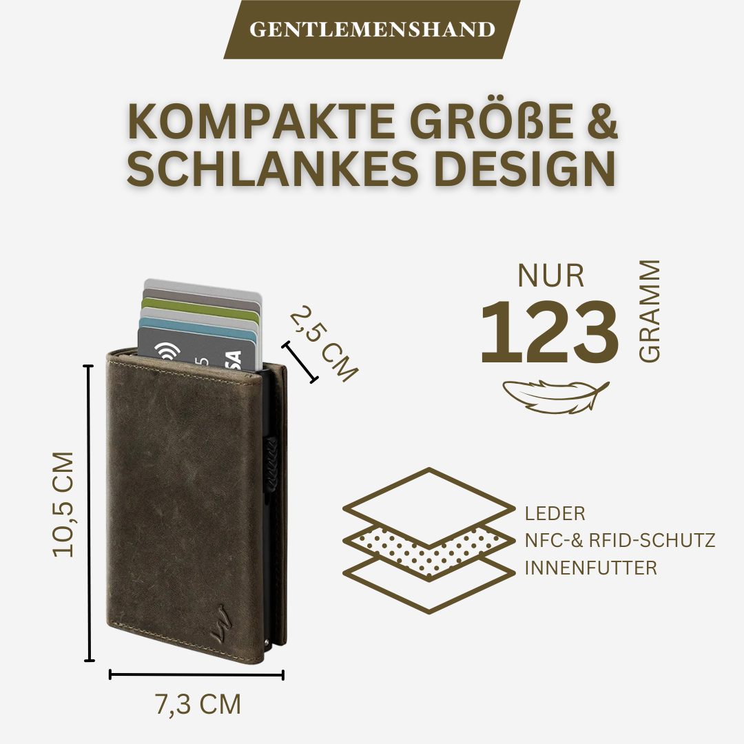 Flaches, olivgrünes Portemonnaie aus Echtleder - schlankes Design für den Alltag, handgefertigt in Deutschland