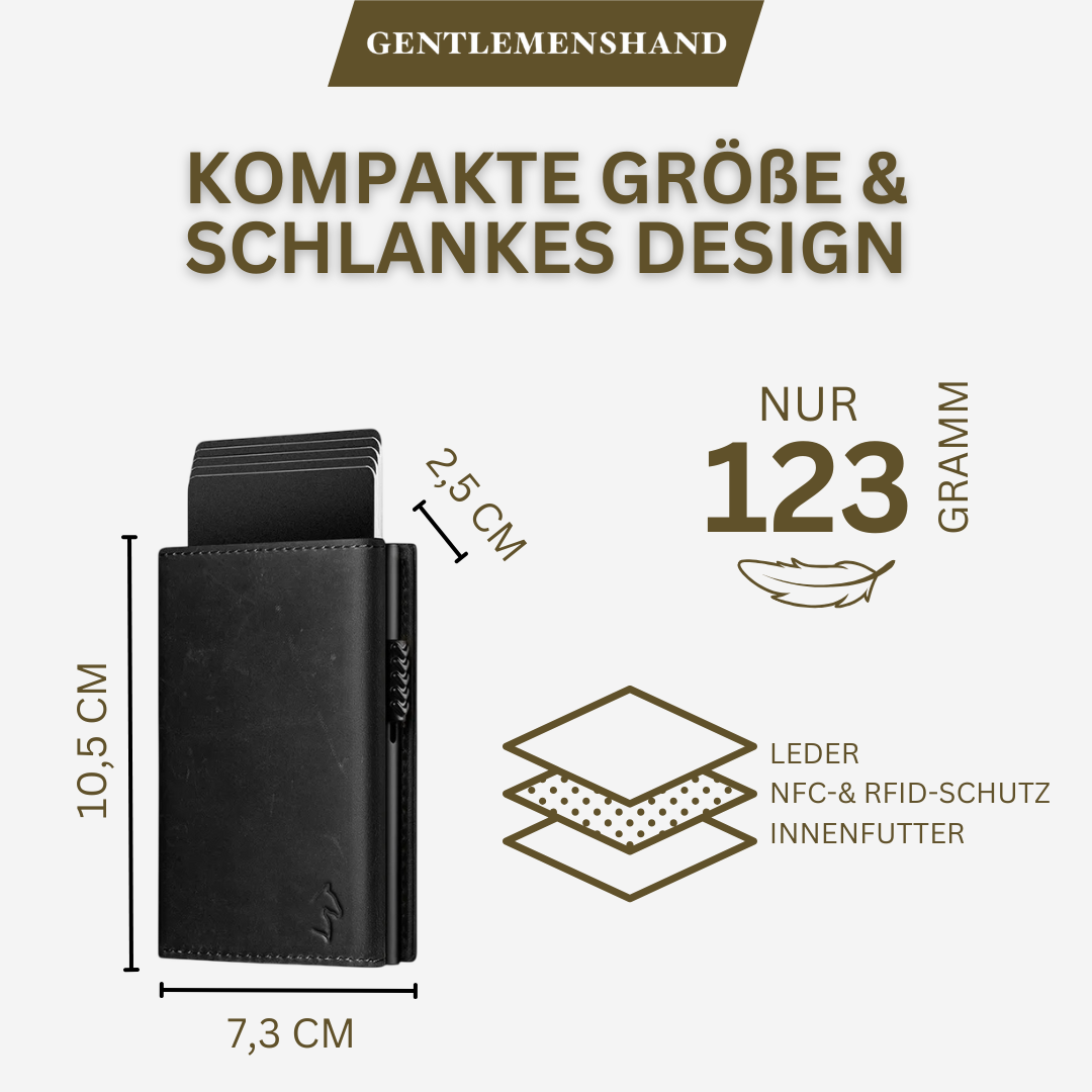Schlankes Design in schwarzem Echtleder - handgefertigte Geldbörse aus Deutschland mit minimalistischem Anspruch