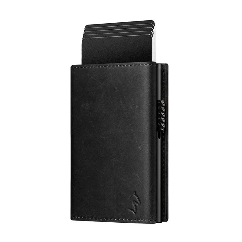 Smart Wallet aus echtem Leder, Farbe Schwarz, handgefertigt in Deutschland